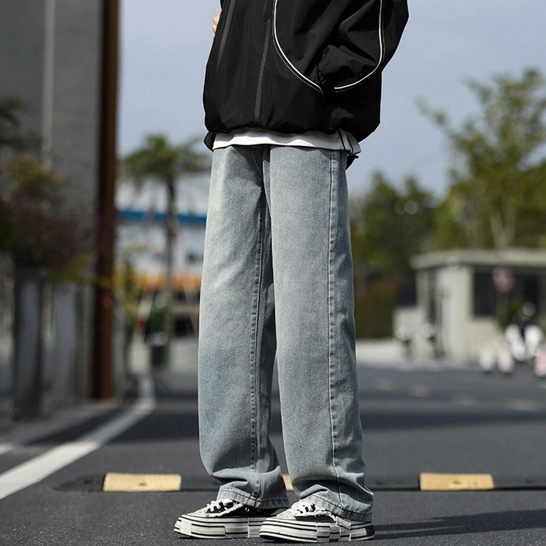 顶峰保罗 美式复古水洗直筒宽松百搭痞帅高街休闲长裤牛仔裤 男女同款