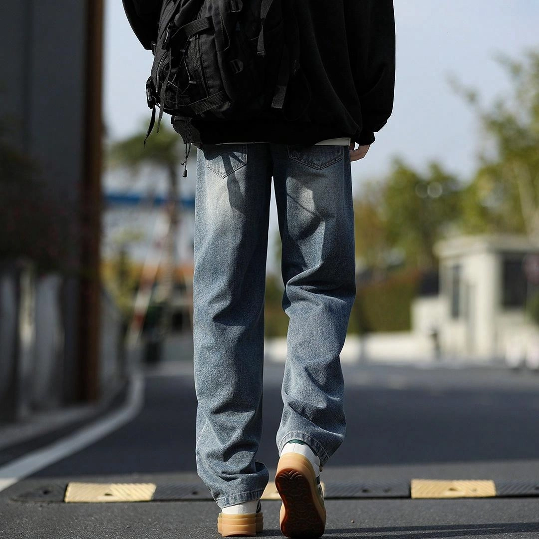 顶峰保罗 美式复古水洗直筒宽松百搭痞帅高街休闲长裤牛仔裤 男女同款
