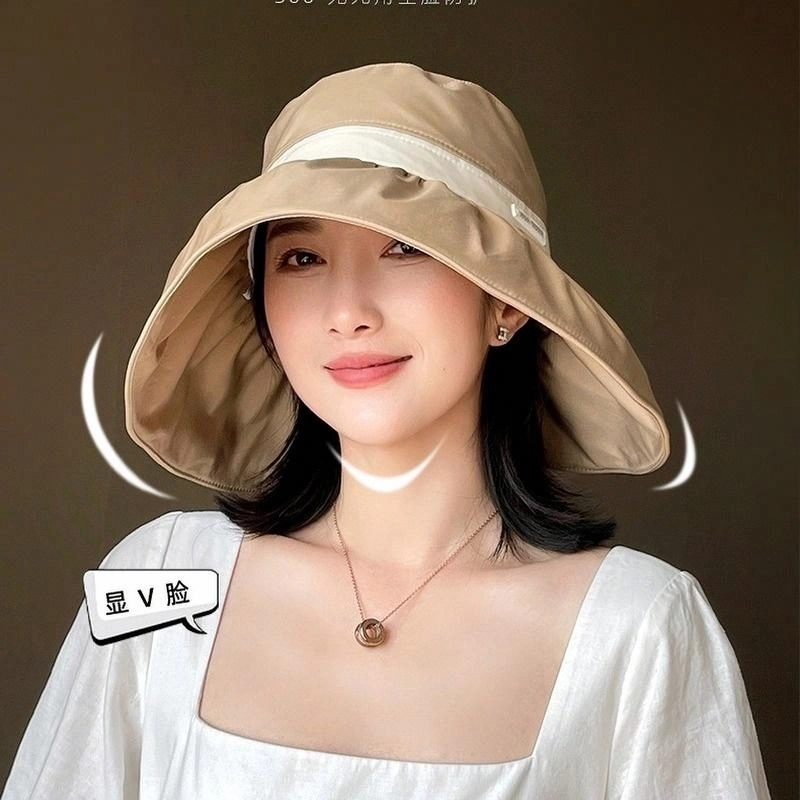 佐闯 时尚优雅大帽檐遮脸遮阳帽户外出游防紫外线显脸小大檐太阳休闲便携可折叠防晒帽 聚酯纤维 渔夫帽 女款