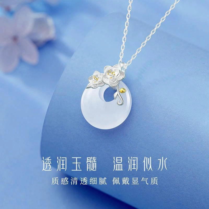 周纪福 山茶花花神 小众轻奢设计感#好运 玉髓 玉石项链 女款