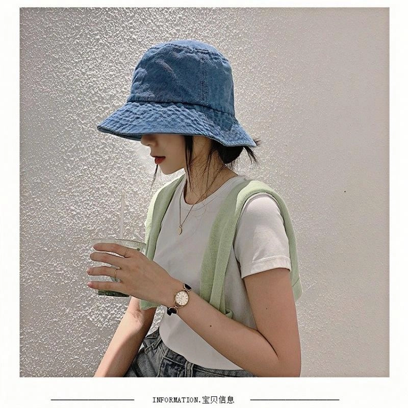 佐闯 韩系牛仔大檐遮阳显脸小薄款防晒复古时尚百搭褶皱便携收拿 棉 渔夫帽 男女同款情侣款