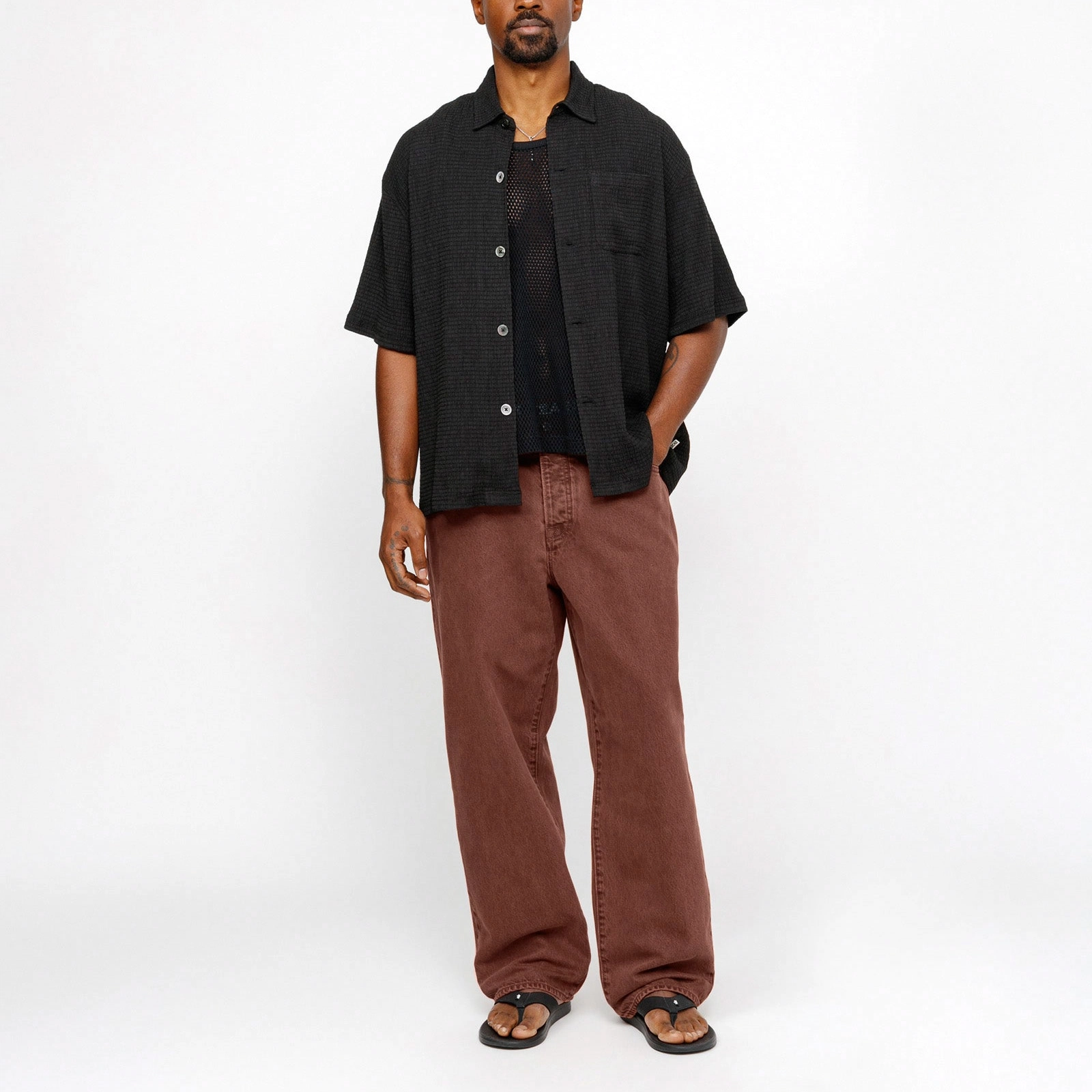 Stussy SS24 BOXY FLAT HEM SHIRT CRINKLED