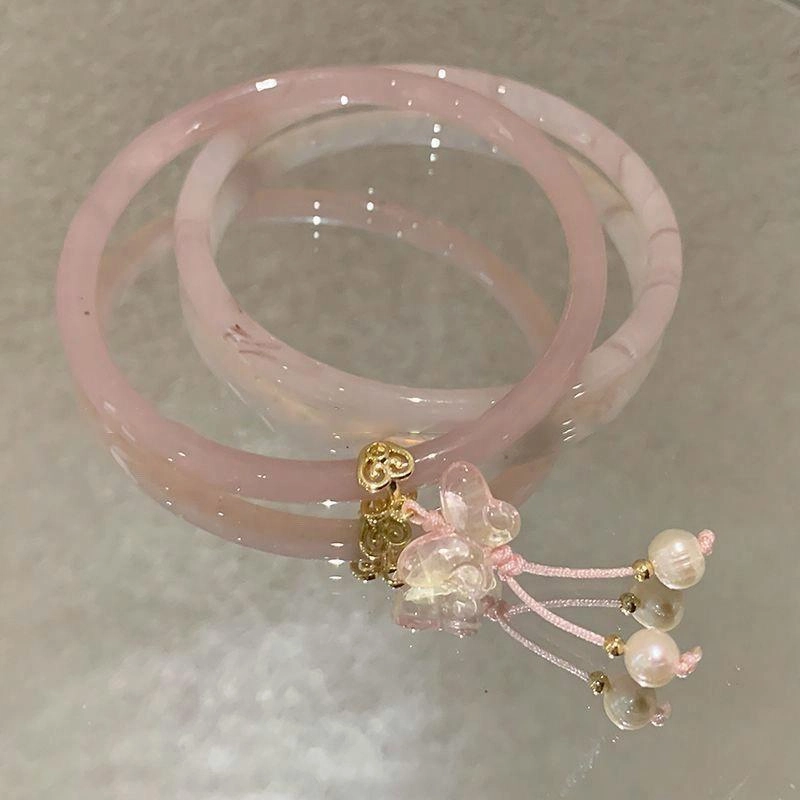 百利金 干枯玫瑰蝴蝶 优雅气质莹润温婉国潮新中式转运珠创意设计一步一响双圈叮当镯 琉璃 玉石手镯 男女同款情侣款