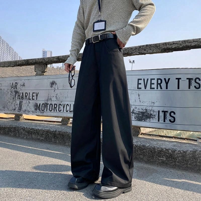 绘承 宽松纯色复古百搭直筒休闲裤 男女同款 深灰色