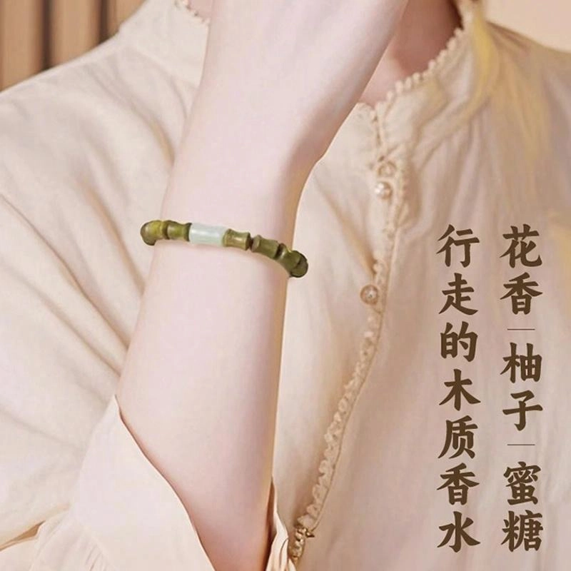易明居 节节高升招财暴富竹节报平安 复古盘玩上岸檀木串珠  新中式轻奢小众高级感  文玩佛珠#好运 绿檀 手串 男女同款情侣款