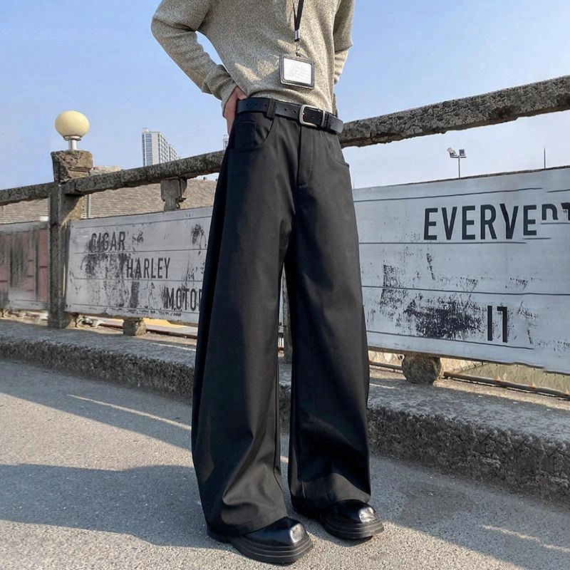 绘承 宽松纯色复古百搭直筒休闲裤 男女同款 深灰色