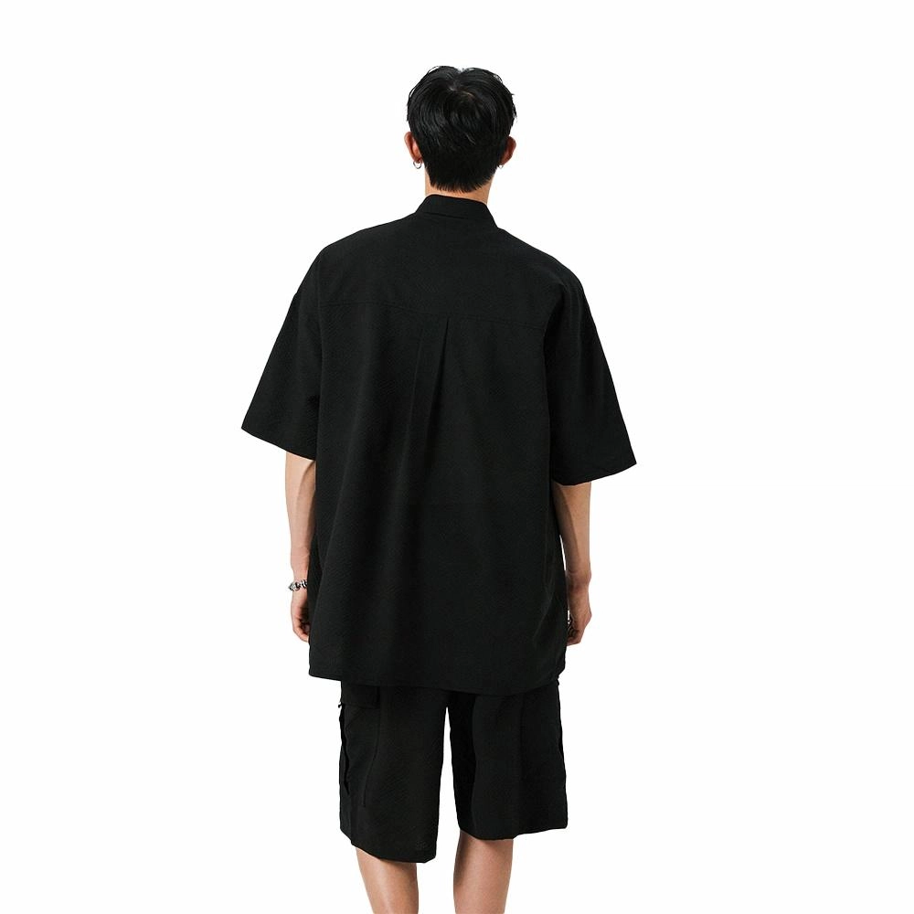 绘承 纯色日系高级感宽松休闲百搭通勤多口袋工装风五分短裤短袖衬衫套装 男女同款