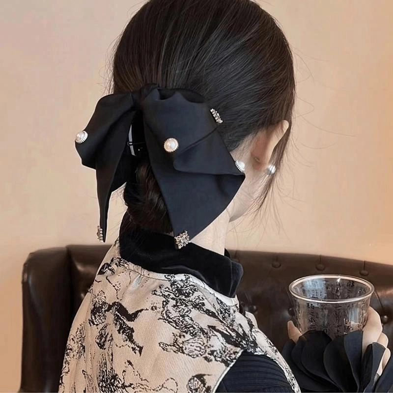 简应舒 轻奢蝴蝶结后脑勺精致半发 缎面 亚克力 发夹 女款