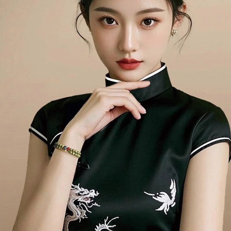 易明居 国潮考公考研考试上岸 新中式纳福 轻奢复古高级感 文玩多圈叠戴檀香佛珠 转运暴富#好运 绿檀 手串 男女同款情侣款