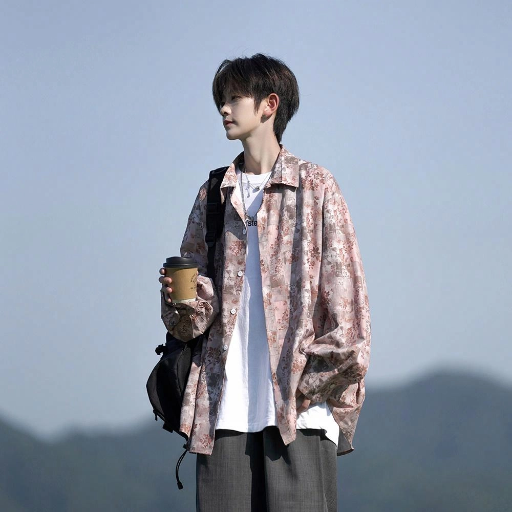轻迎 宽松简约大码港风长袖衬衫 男款