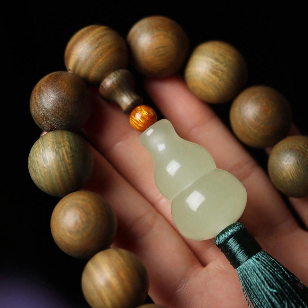 芳缘小傅 檀木香 平安纳福 #好运转运珠 葫芦手持 单圈手持禅意文玩佛珠#好运 绿檀 手串 男女同款情侣款