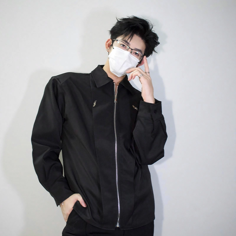 袋鼠 美式简约纯色休闲百搭宽松长袖衬衫 男女同款