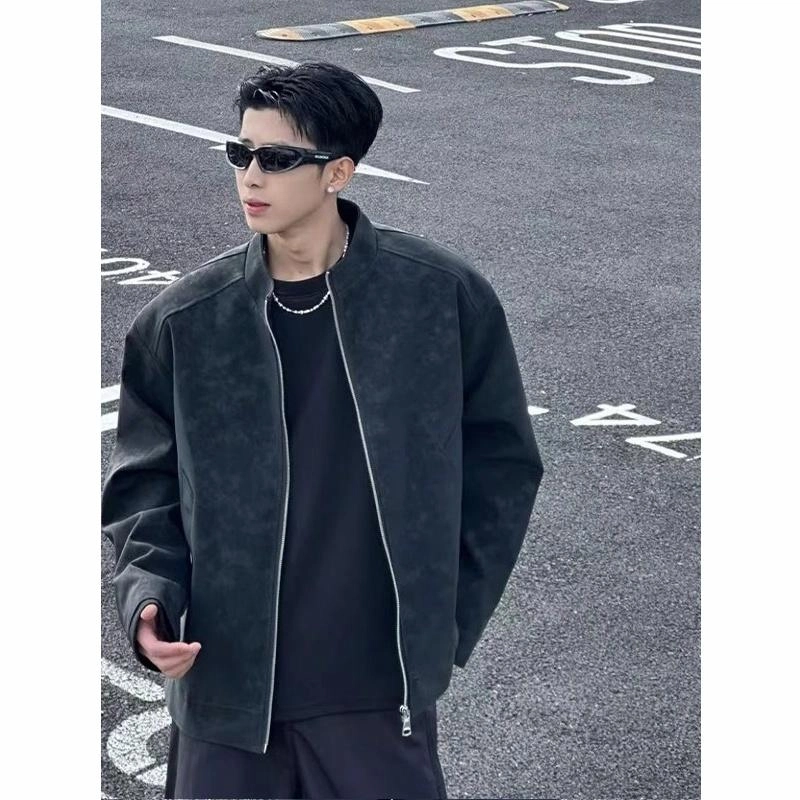 黑马漫画 简约百搭立领宽松长袖夹克外套 男女同款