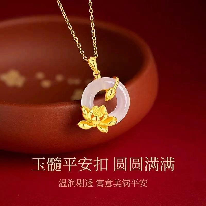 麟典 荷塘月色和和美美莲花平安扣美满常伴小众百搭日常穿搭国潮中国风锁骨链#好运 玉髓 项链 女款