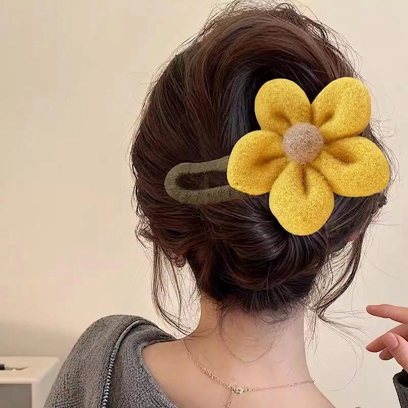 蒙妮 针织毛绒花朵 布料 抓夹发夹 男女同款情侣款