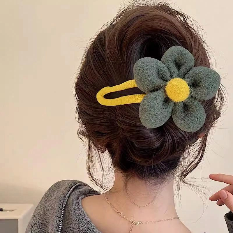 蒙妮 针织毛绒花朵 布料 抓夹发夹 男女同款情侣款