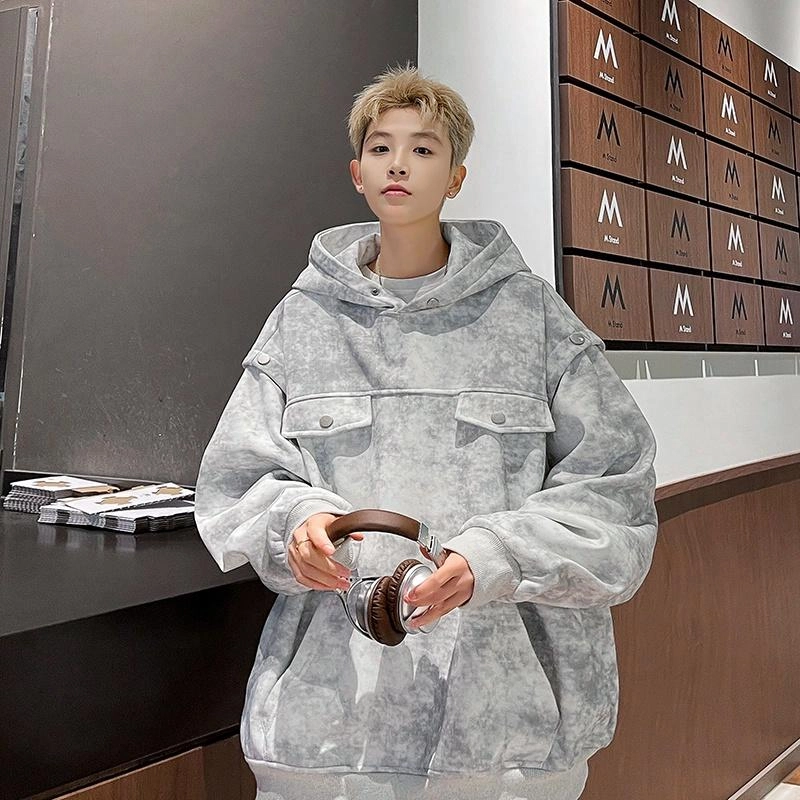 袋鼠 美式复古做旧扎染宽松休闲舒适卫衣 男女同款