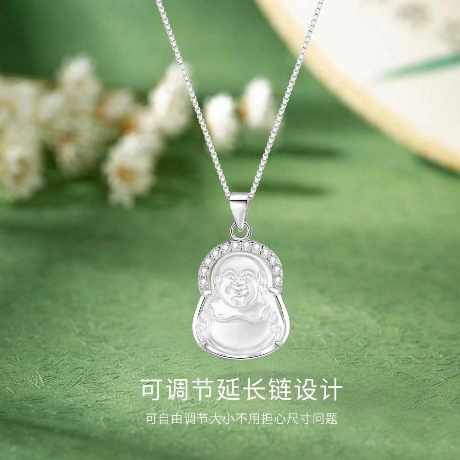 【S925银&福佑转运】 金师傅 弥勒佛吊坠 本命佛新中式国潮气质优雅大方小清新 小众轻奢设计高级感#好运石英岩质玉 白水晶 项链 男女同款情侣款