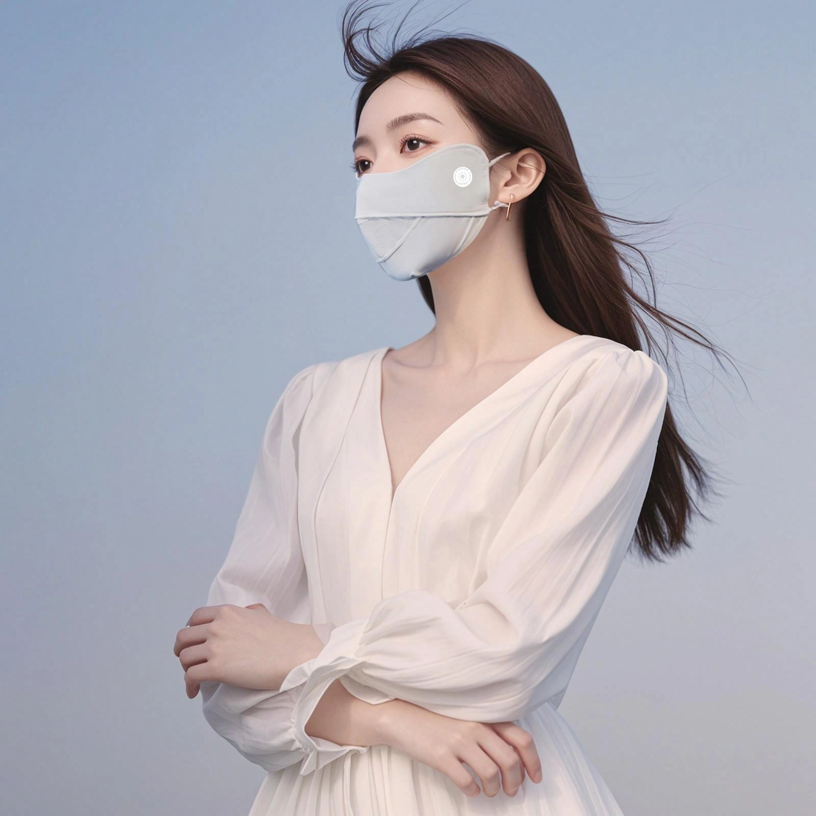 祎步康 夏季圆标冰丝护眼角透气开车面罩薄款立体修容遮阳脸罩 聚酯纤维 口罩 女款