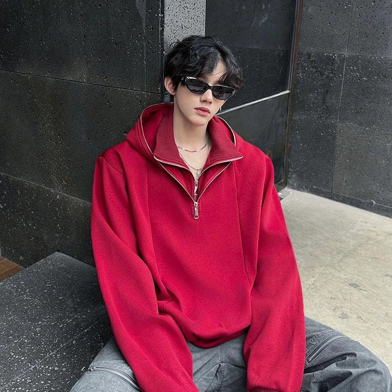 袋鼠 美式复古透气简约圆领连帽卫衣 男女同款