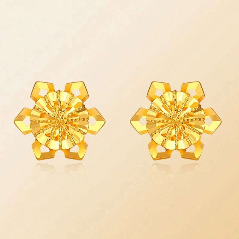 老凤祥 雪莲花 轻奢高级感小众百搭设计温柔时尚 可爱甜美表白恋爱 极简百搭优雅高贵显气质#好运 足金 按克计价 黄金耳钉 女款