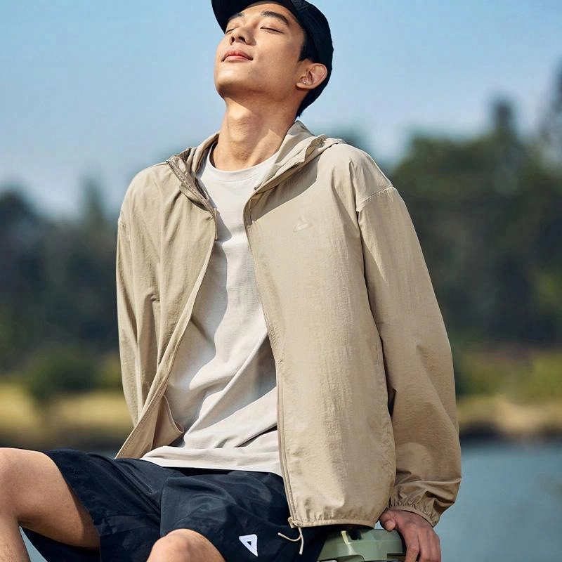 匹克 防晒系列 运动休闲简约纯色连帽防晒服 男女同款 米棕