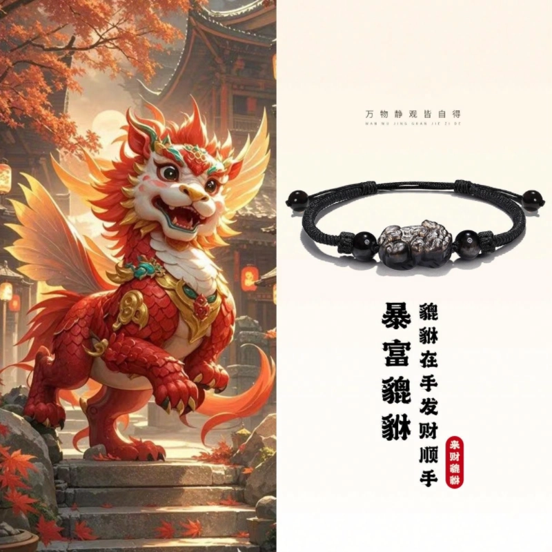 唐述 【正品已祝福】新中式国潮小众编织红绳财源滚滚 好运暴富有钱花招财转运吞金兽 水晶 手绳 男女同款情侣款