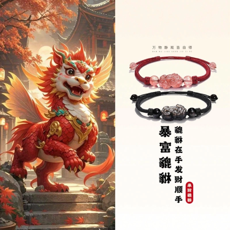 唐述 【正品已祝福】新中式国潮小众编织红绳财源滚滚 好运暴富有钱花招财转运吞金兽 水晶 手绳 男女同款情侣款