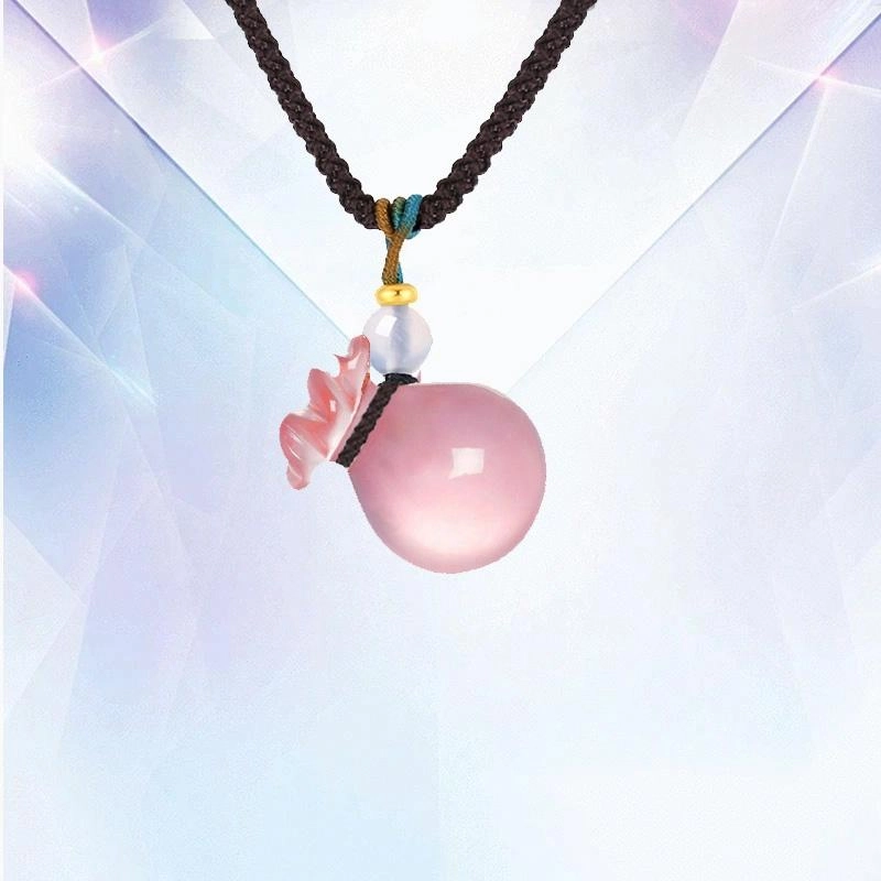 雅生珠宝 招财钱袋 芙蓉石钱袋#好运天然 粉水晶 项链 女款