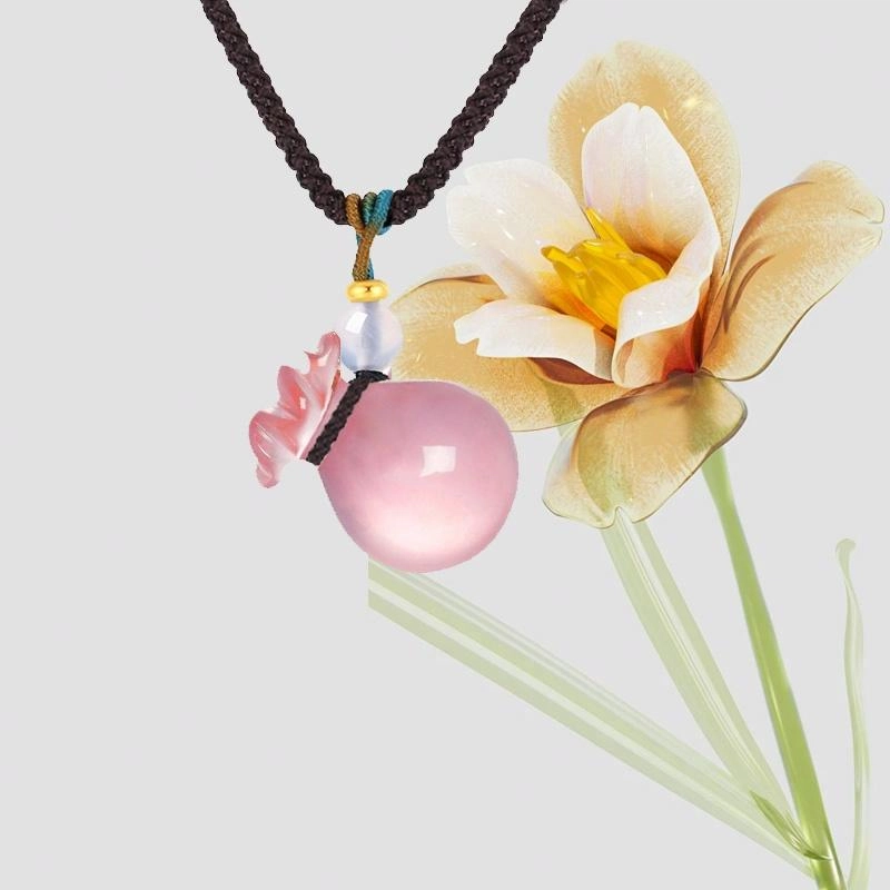 雅生珠宝 招财钱袋 芙蓉石钱袋#好运天然 粉水晶 项链 女款