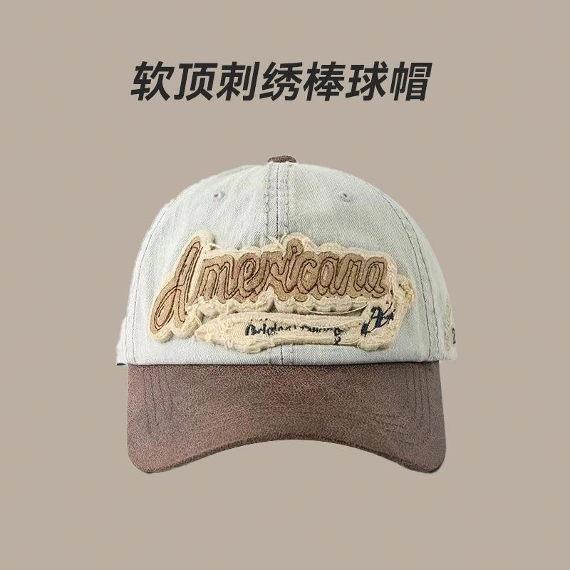 佐闯 美式复古字母做旧百搭遮阳帽大头围显脸小牛仔棒球帽女户外运动 面料 棉 鸭舌帽 男女同款情侣款