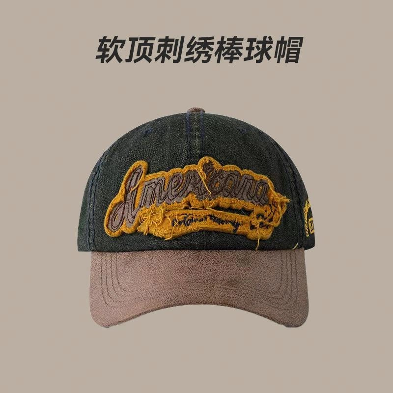 佐闯 美式复古字母做旧百搭遮阳帽大头围显脸小牛仔棒球帽女户外运动 面料 棉 鸭舌帽 男女同款情侣款