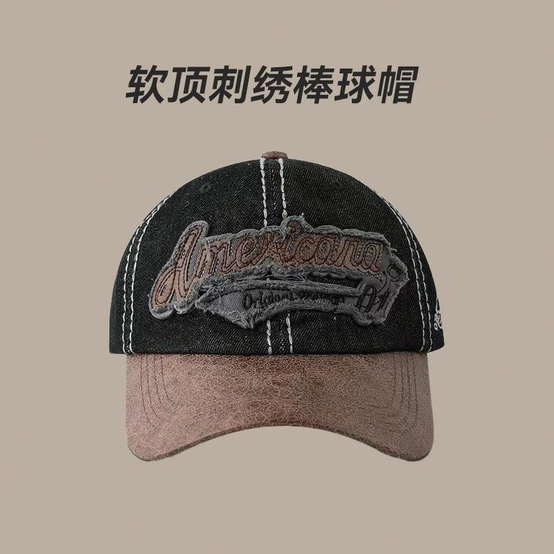 佐闯 美式复古字母做旧百搭遮阳帽大头围显脸小牛仔棒球帽女户外运动 面料 棉 鸭舌帽 男女同款情侣款