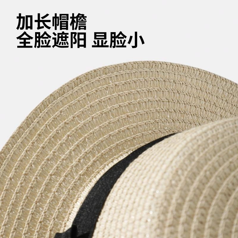 浪莎 英伦百搭平顶夏季防紫外线沙滩海边出游遮阳透气太阳帽 草编 防晒帽 女款