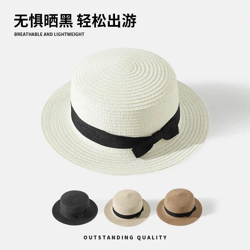 浪莎 英伦百搭平顶夏季防紫外线沙滩海边出游遮阳透气太阳帽 草编 防晒帽 女款