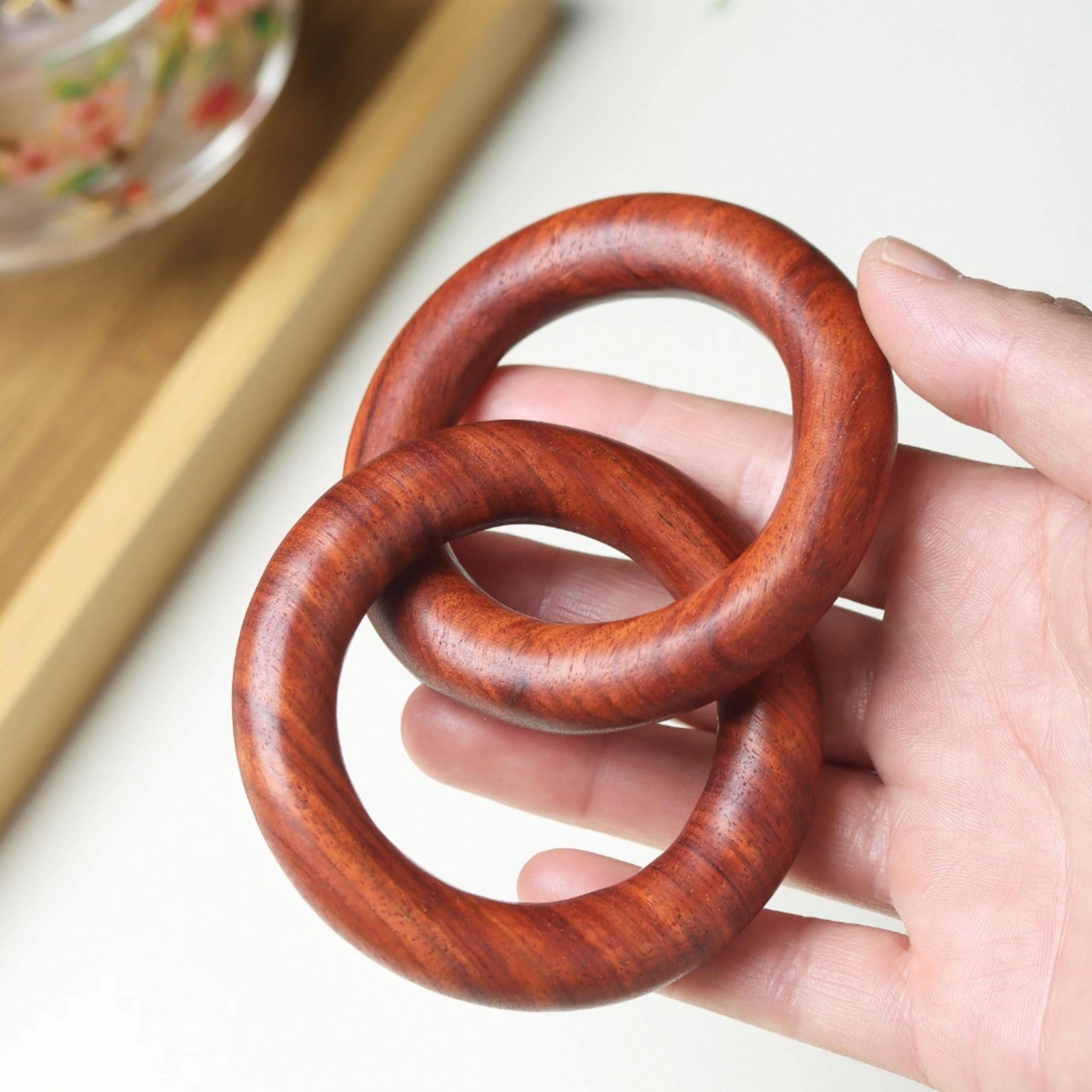 【我命由我不由天】 檀欣 新中式古风复古 纯手工雕刻乾坤圈道家阴阳环文玩转运把玩手饰品#好运招财平安 血檀 木作把件 男女同款情侣款