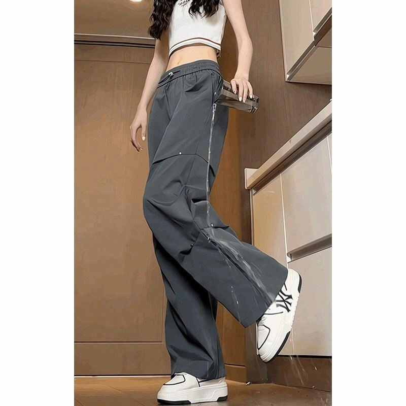 宾力克 美式机能风户外运动褶皱铆钉简约设计宽松百搭直筒纯色运动休闲裤 男女同款