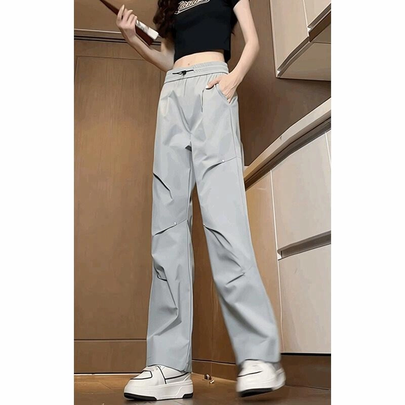 宾力克 美式机能风户外运动褶皱铆钉简约设计宽松百搭直筒纯色运动休闲裤 男女同款
