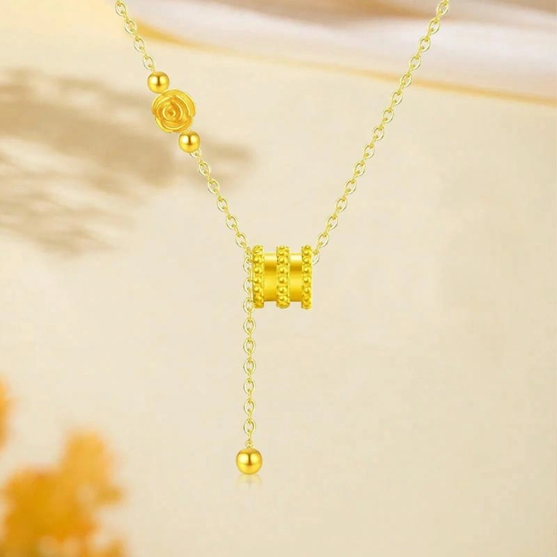 金嘉福 闪耀小蛮腰流苏 轻奢小众简约转运珠经典简单百搭 好运可调节锁骨链 足金 一口价 黄金项链 女款