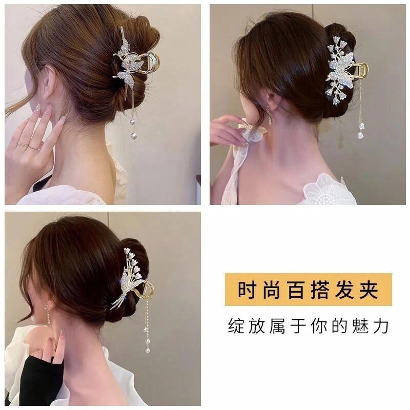 缔晶 森系铃兰蝴蝶流苏抓夹鲨鱼夹套装 清新时尚浪漫春夏通勤发饰 合金 发夹 女款