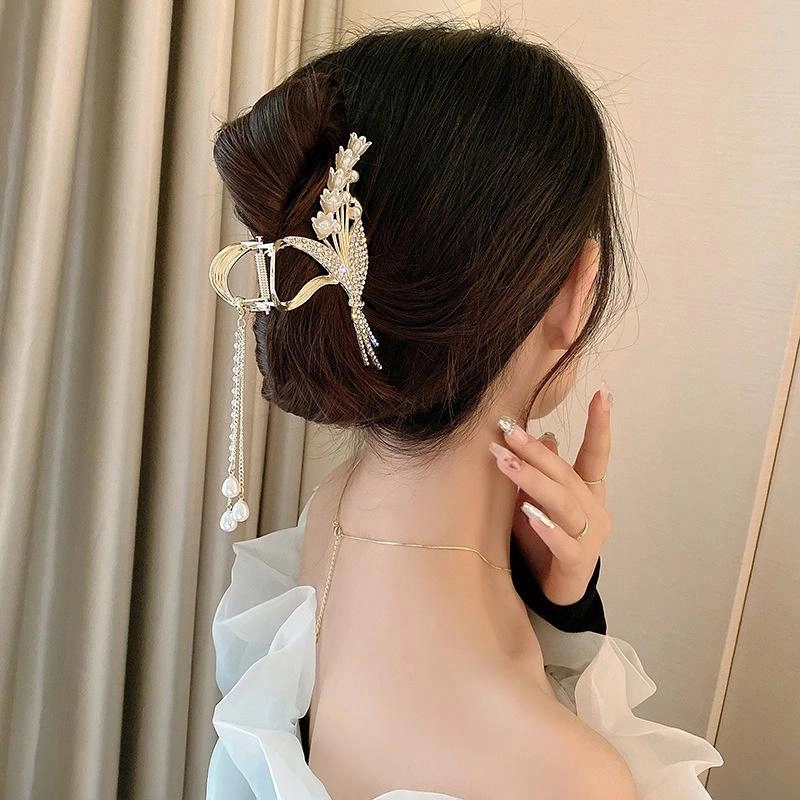 缔晶 森系铃兰蝴蝶流苏抓夹鲨鱼夹套装 清新时尚浪漫春夏通勤发饰 合金 发夹 女款