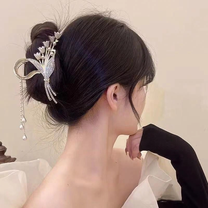 缔晶 森系铃兰蝴蝶流苏抓夹鲨鱼夹套装 清新时尚浪漫春夏通勤发饰 合金 发夹 女款