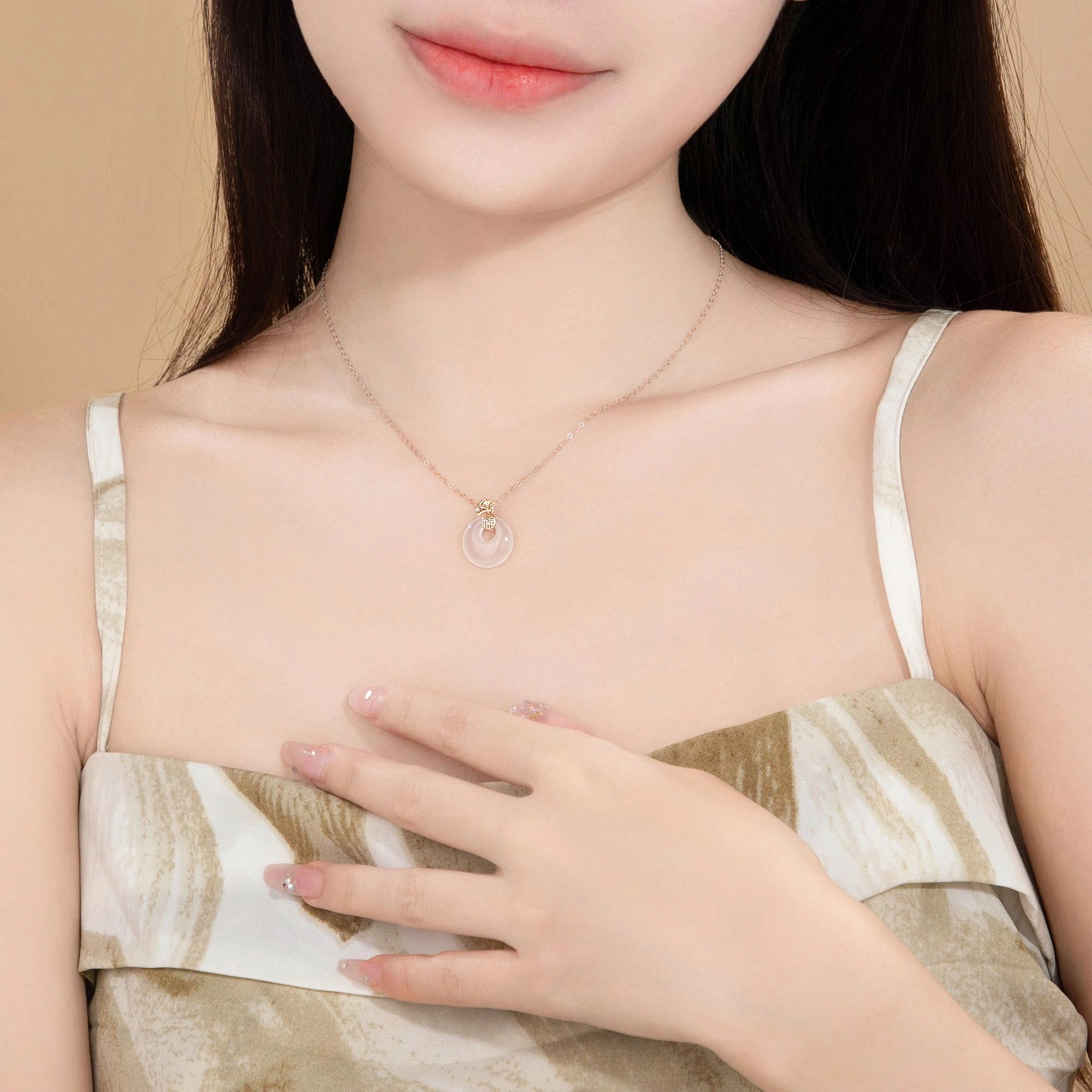 魔物 三生有杏平安扣 新中式复古设计小众潮流温润细腻平安顺遂 日常通勤百搭 精美礼盒 玉髓 玉石项链 女款