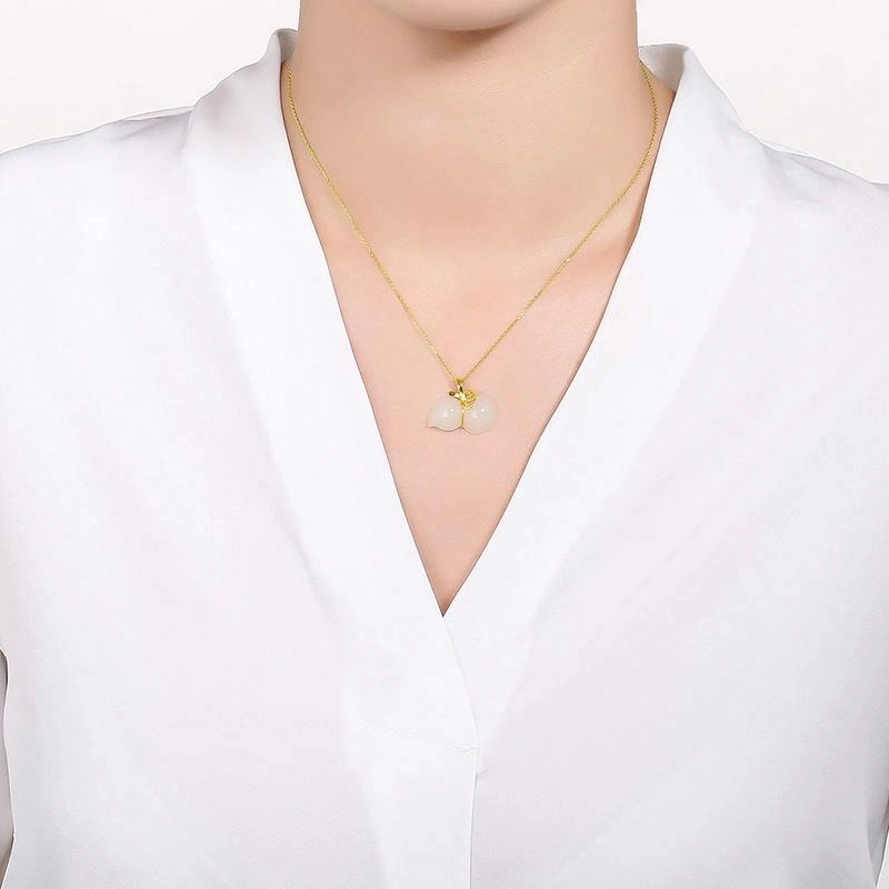 周六福 黄金金镶玉 葫芦造型 寓意福禄双至 足金 和田玉吊坠 女款 白玉