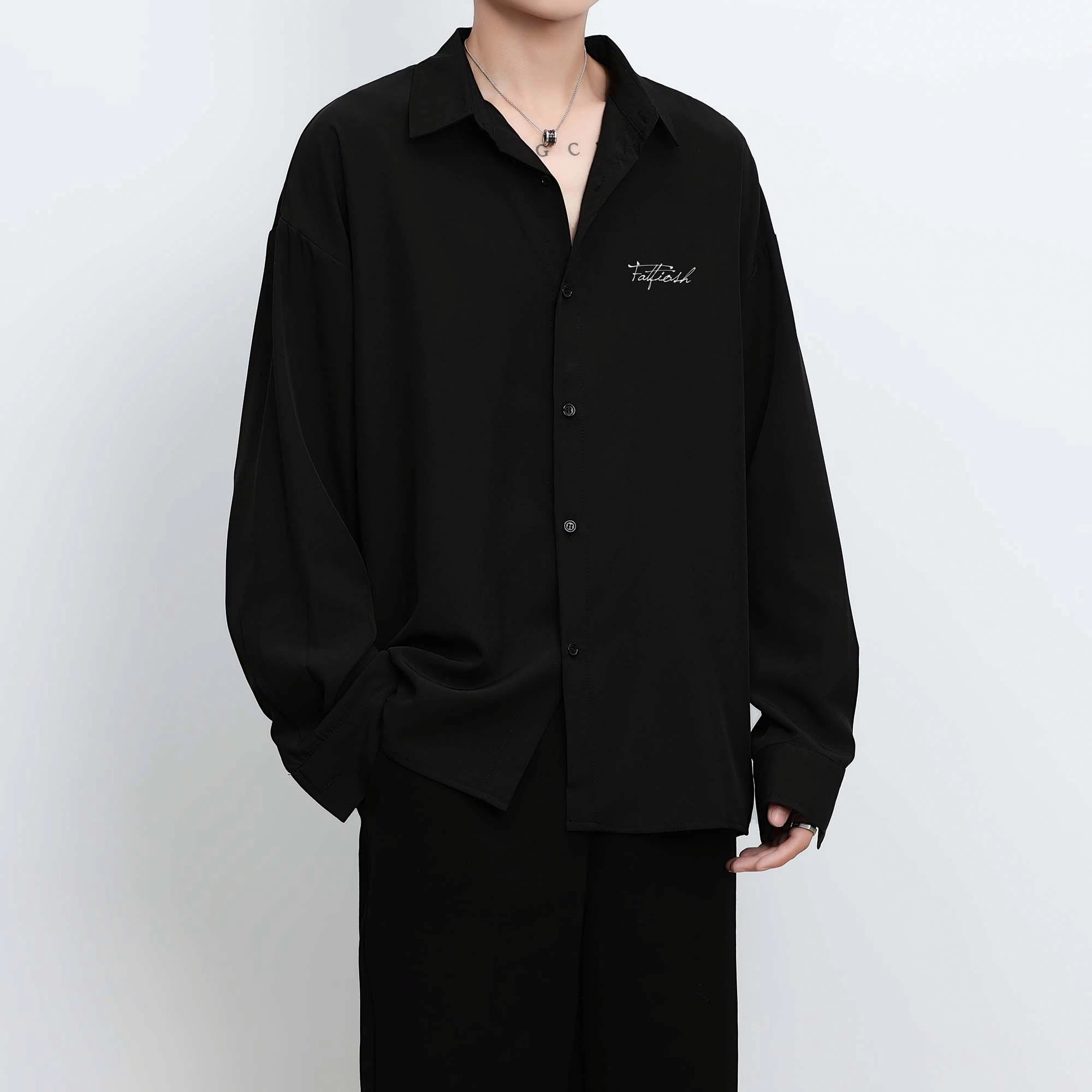 快鱼 美式纯色翻领宽松日常百搭长袖衬衫 男女同款