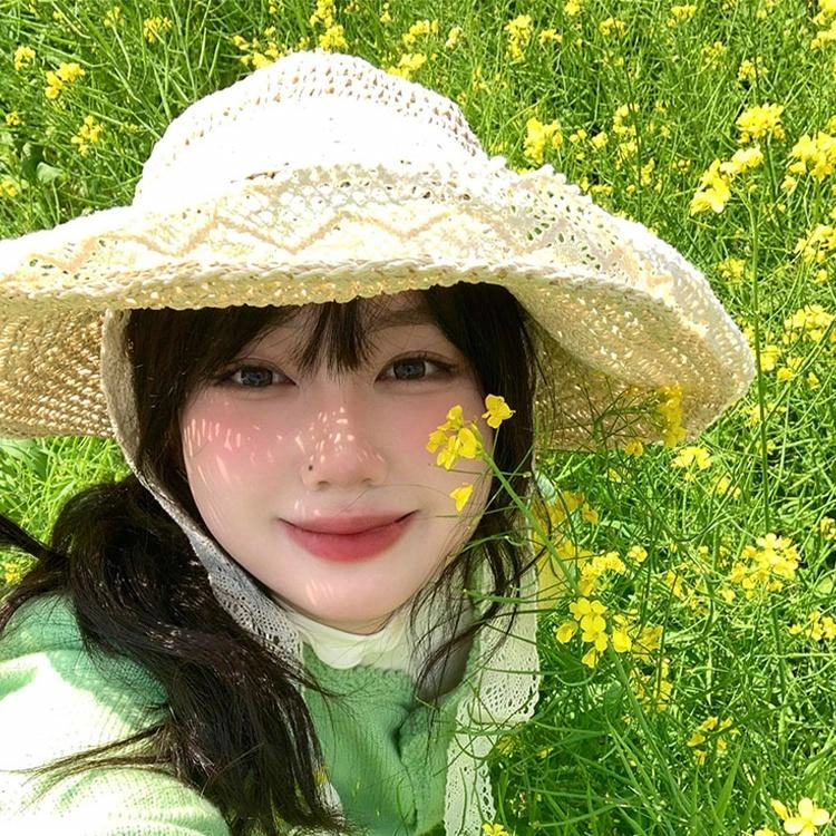 浪莎 大帽檐遮阳草帽夏季海边透气草编遮脸蕾丝花边沙滩帽时尚百搭太阳帽 腈纶 防晒帽 女款