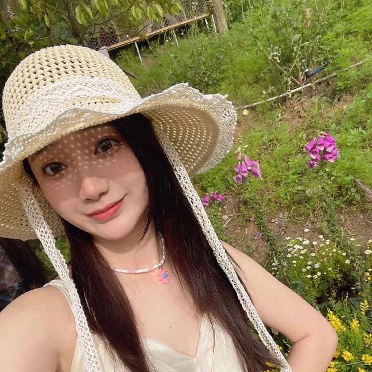 浪莎 大帽檐遮阳草帽夏季海边透气草编遮脸蕾丝花边沙滩帽时尚百搭太阳帽 腈纶 防晒帽 女款
