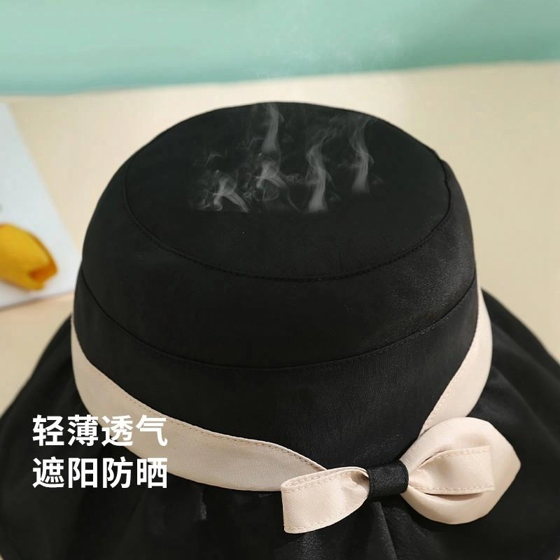 红豆 遮阳帽春夏户外防紫外线可折叠帽印花蝴蝶结太阳帽 锦纶 聚酯纤维 防晒帽 女款
