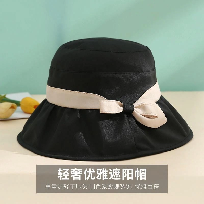 红豆 遮阳帽春夏户外防紫外线可折叠帽印花蝴蝶结太阳帽 锦纶 聚酯纤维 防晒帽 女款