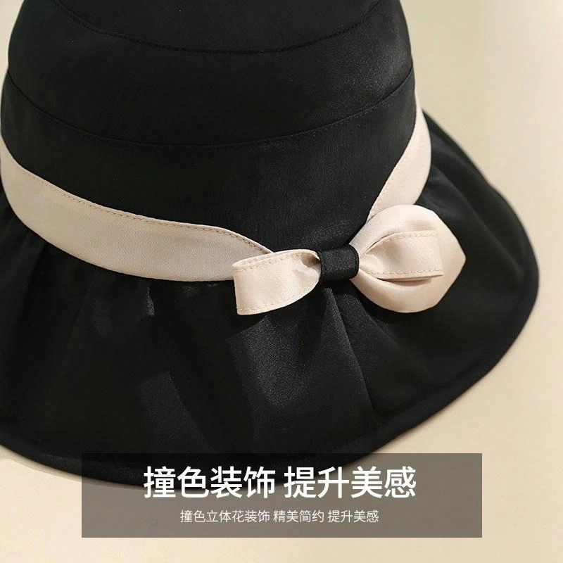 红豆 遮阳帽春夏户外防紫外线可折叠帽印花蝴蝶结太阳帽 锦纶 聚酯纤维 防晒帽 女款
